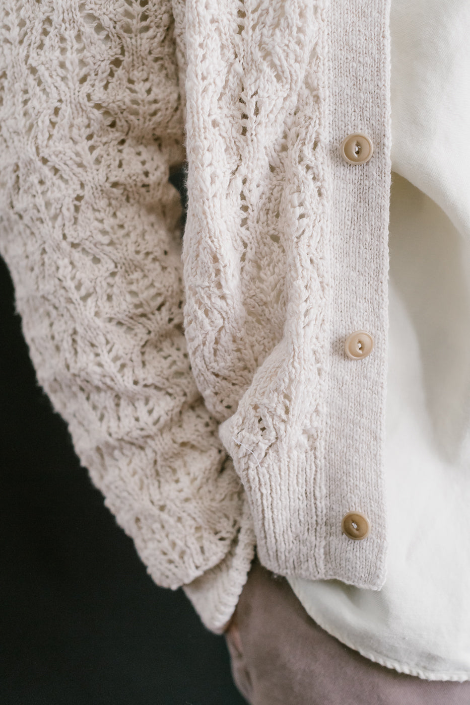 Classic Cardigan Flamme Lace Knit - Ecru