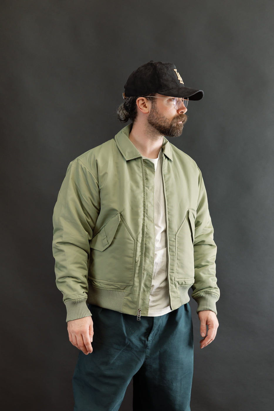 CWU Aviator Satin Flight Jacket - Sage