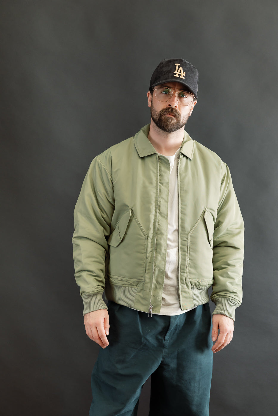 CWU Aviator Satin Flight Jacket - Sage