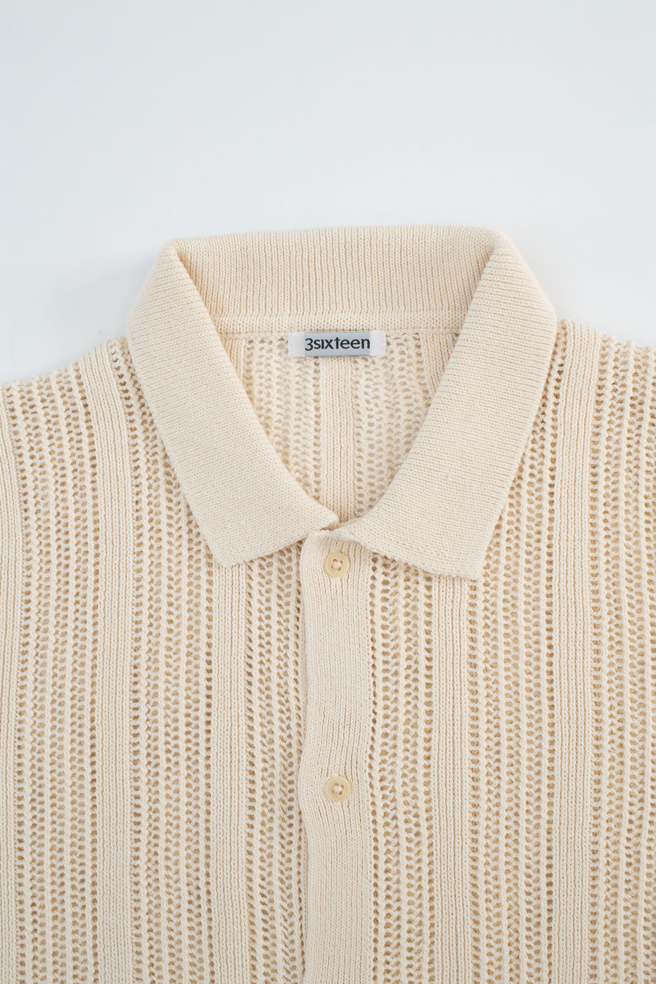 Short Sleeve Mesh Stripe Knit Shirt - Ecru