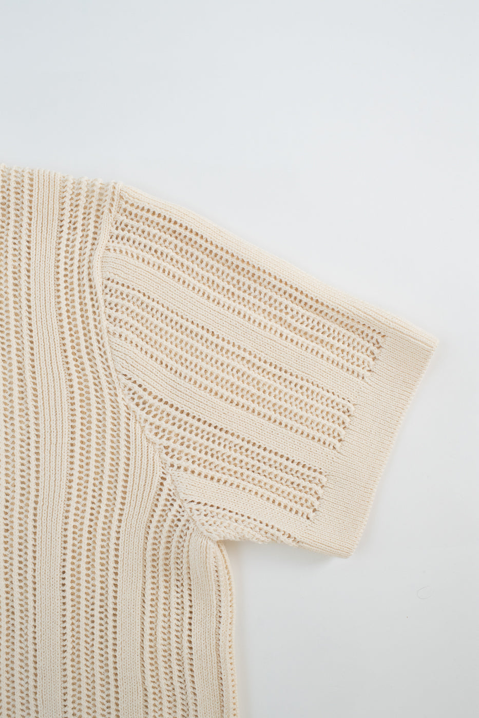Short Sleeve Mesh Stripe Knit Shirt - Ecru