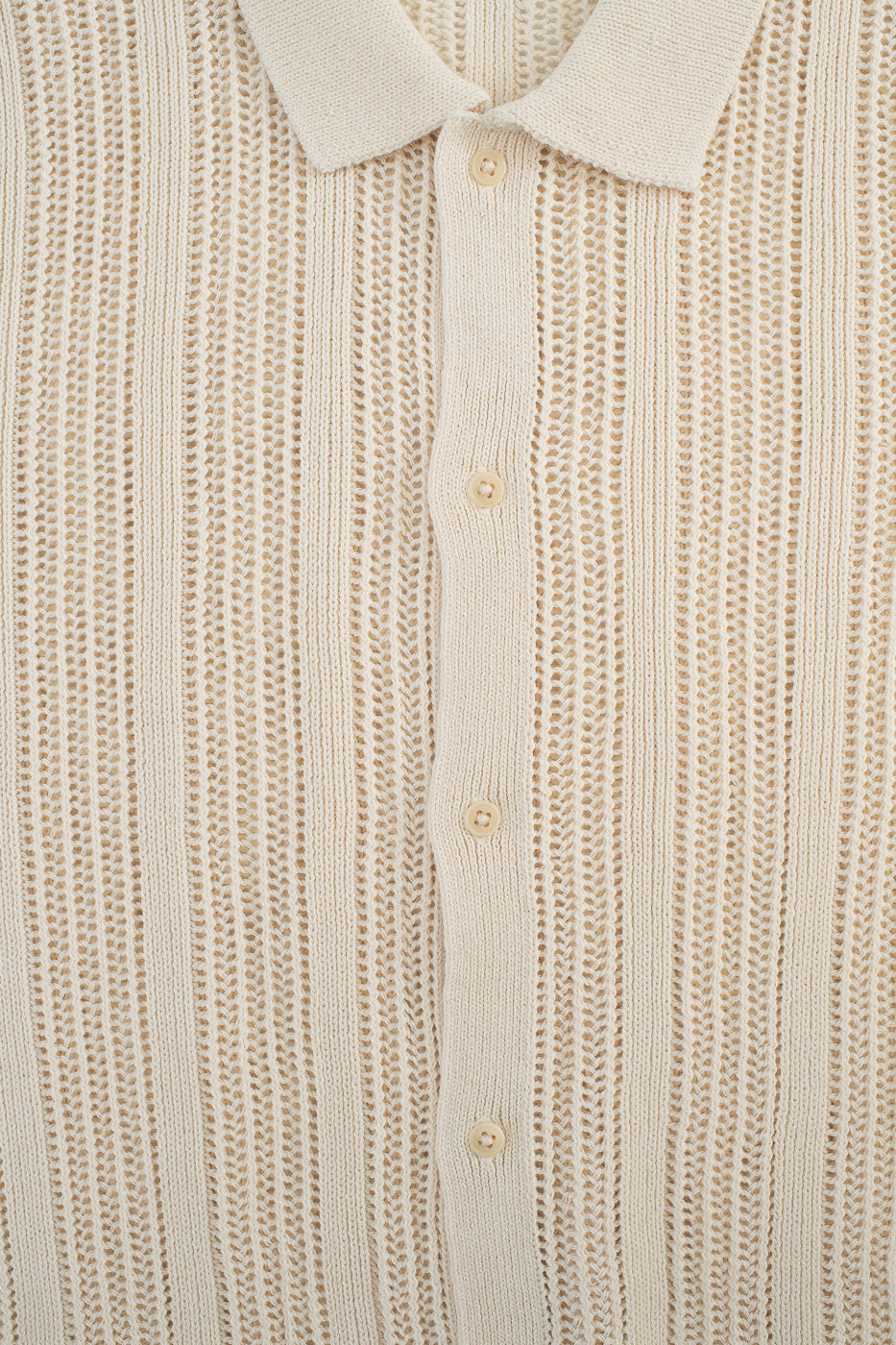 Short Sleeve Mesh Stripe Knit Shirt - Ecru
