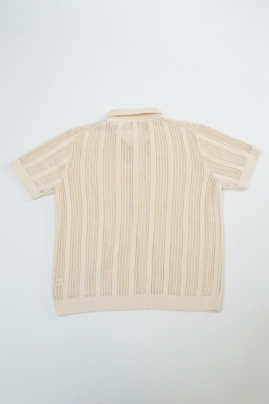 Short Sleeve Mesh Stripe Knit Shirt - Ecru