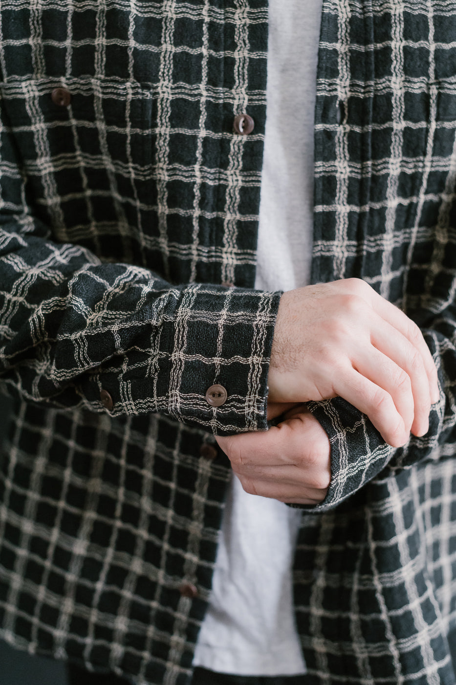 Utility Shirt Wavy Check - Black, Ecru