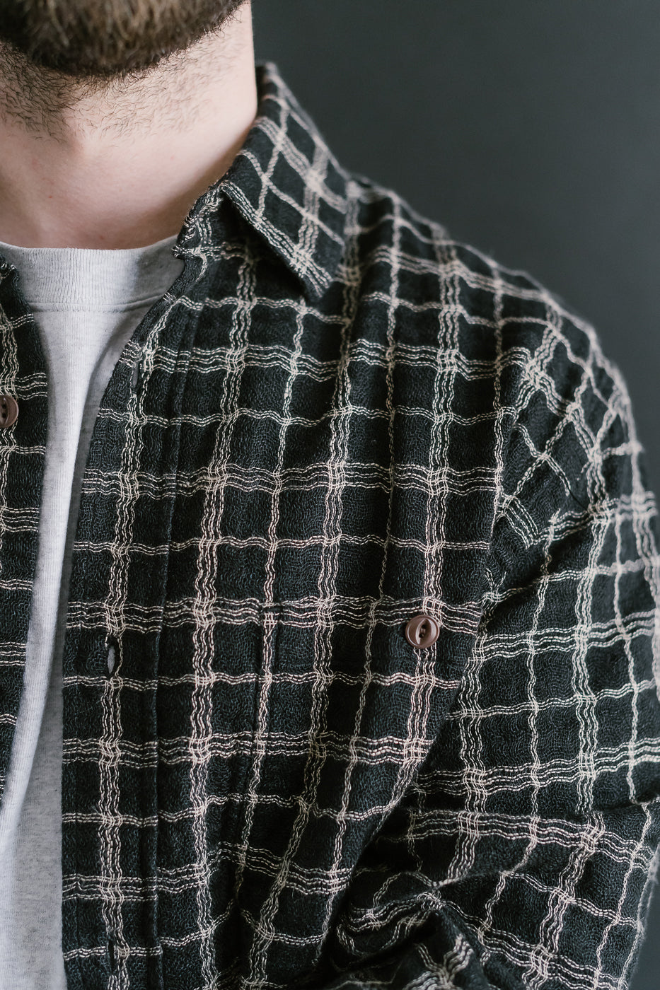 Utility Shirt Wavy Check - Black, Ecru