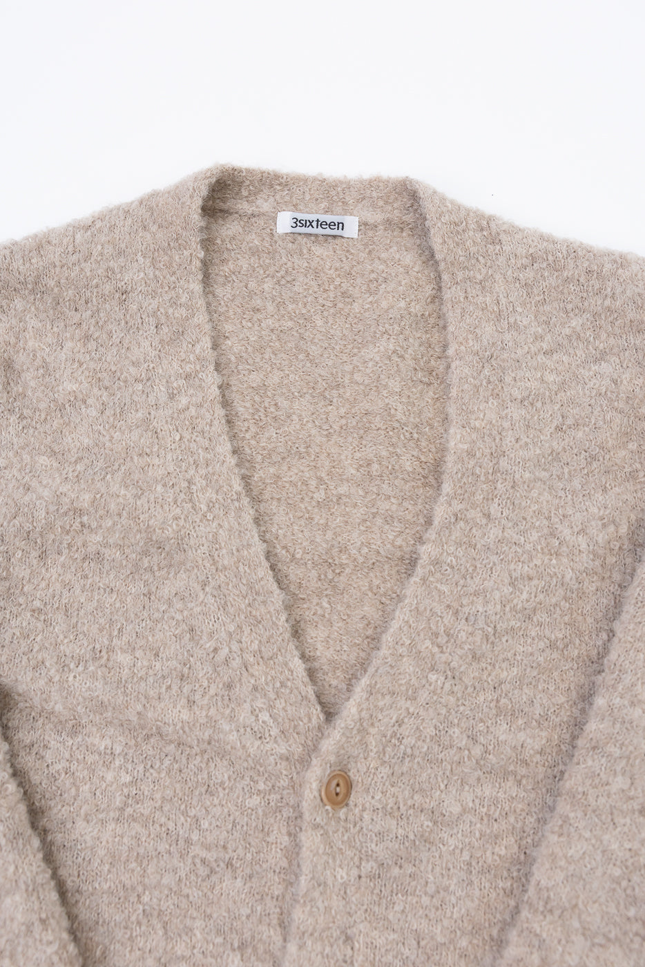 ounce 韓国 fog alpaca boucle knit cardigan 3sixteen Boucle Alpaca V-Neck Cardigan - Khaki | Cardigan Sweaters