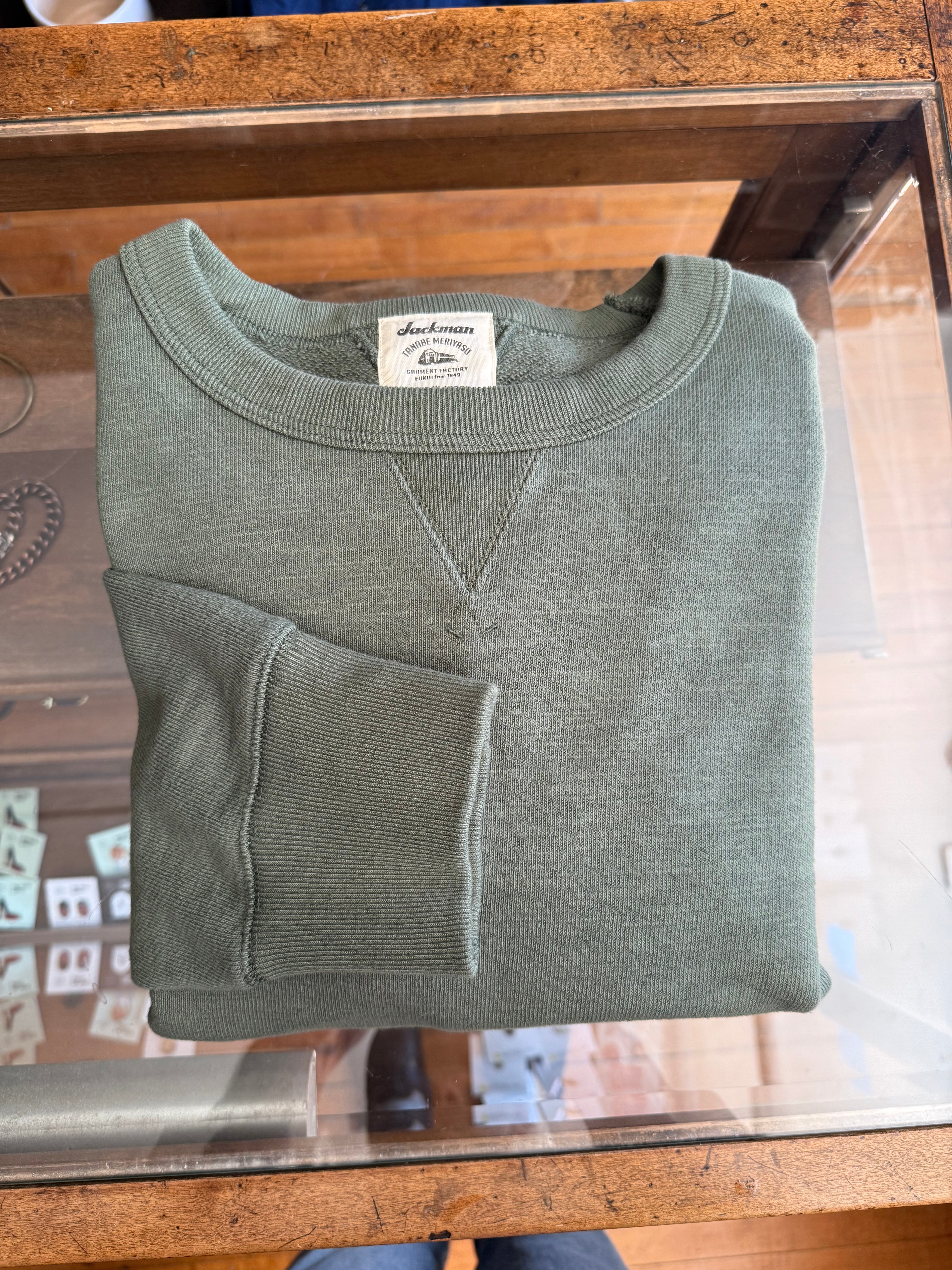 Gently Used Jackman GG Sweat Crewneck - 252 Ash Green - Large
