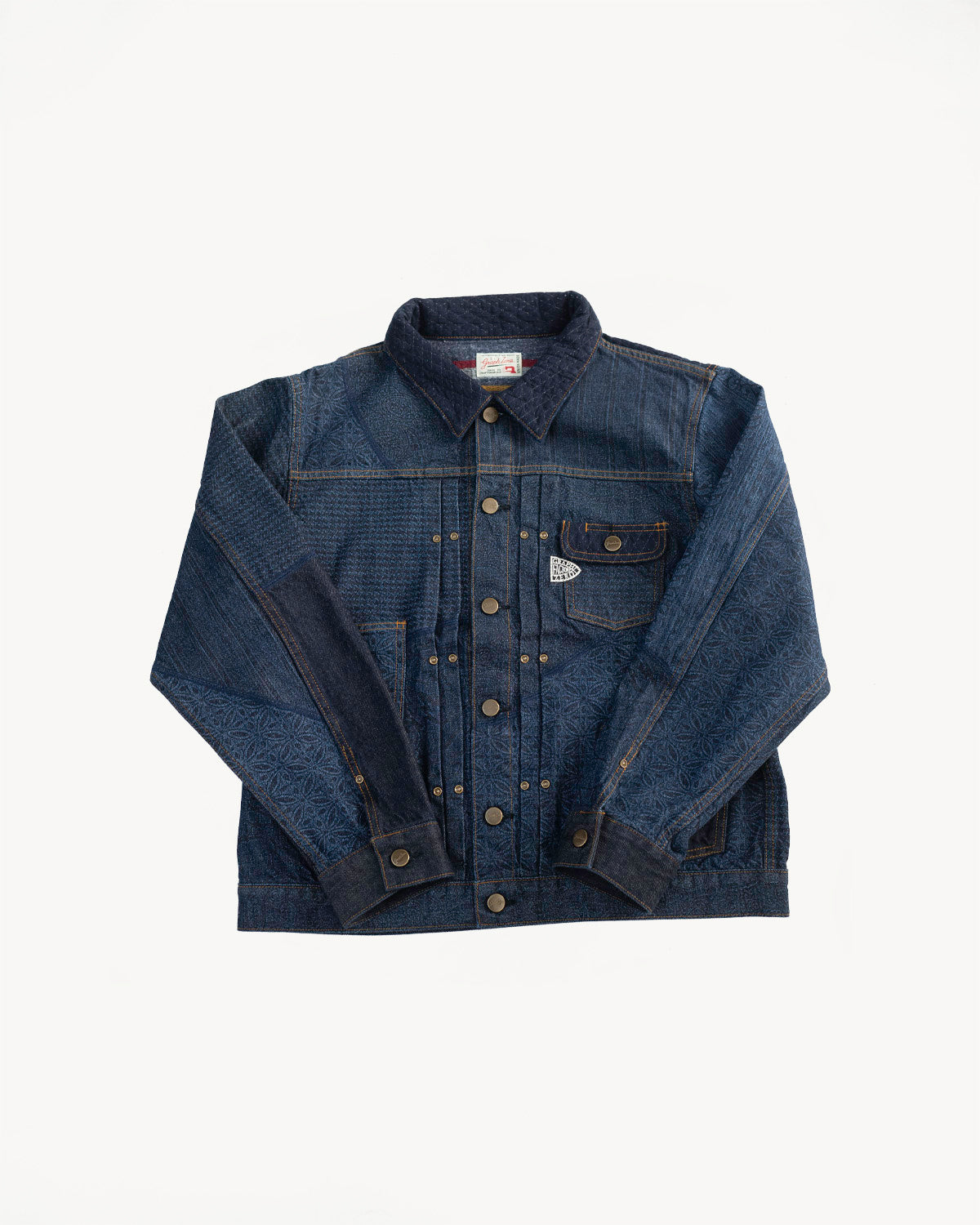GZ-ENGJ-0609 - Embossed Denim Patchwork Jean Jacket - Indigo