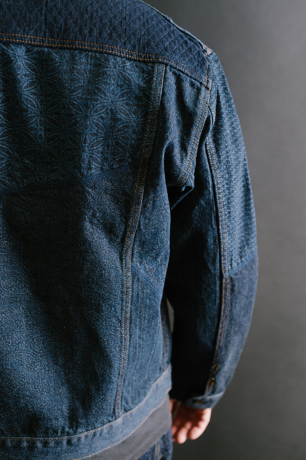 GZ-ENGJ-0609 - Embossed Denim Patchwork Jean Jacket - Indigo