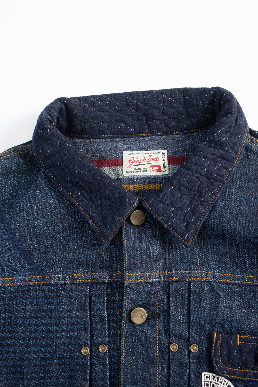 GZ-ENGJ-0609 - Embossed Denim Patchwork Jean Jacket - Indigo
