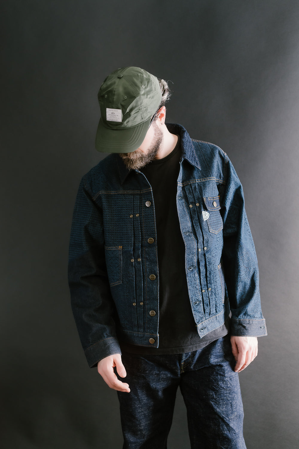 GZ-ENGJ-0609 - Embossed Denim Patchwork Jean Jacket - Indigo
