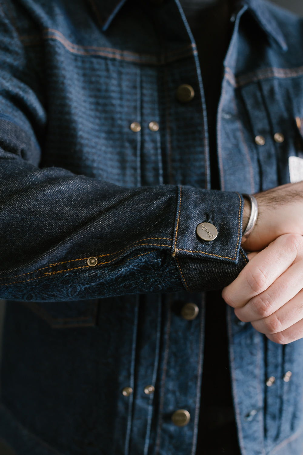 GZ-ENGJ-0609 - Embossed Denim Patchwork Jean Jacket - Indigo
