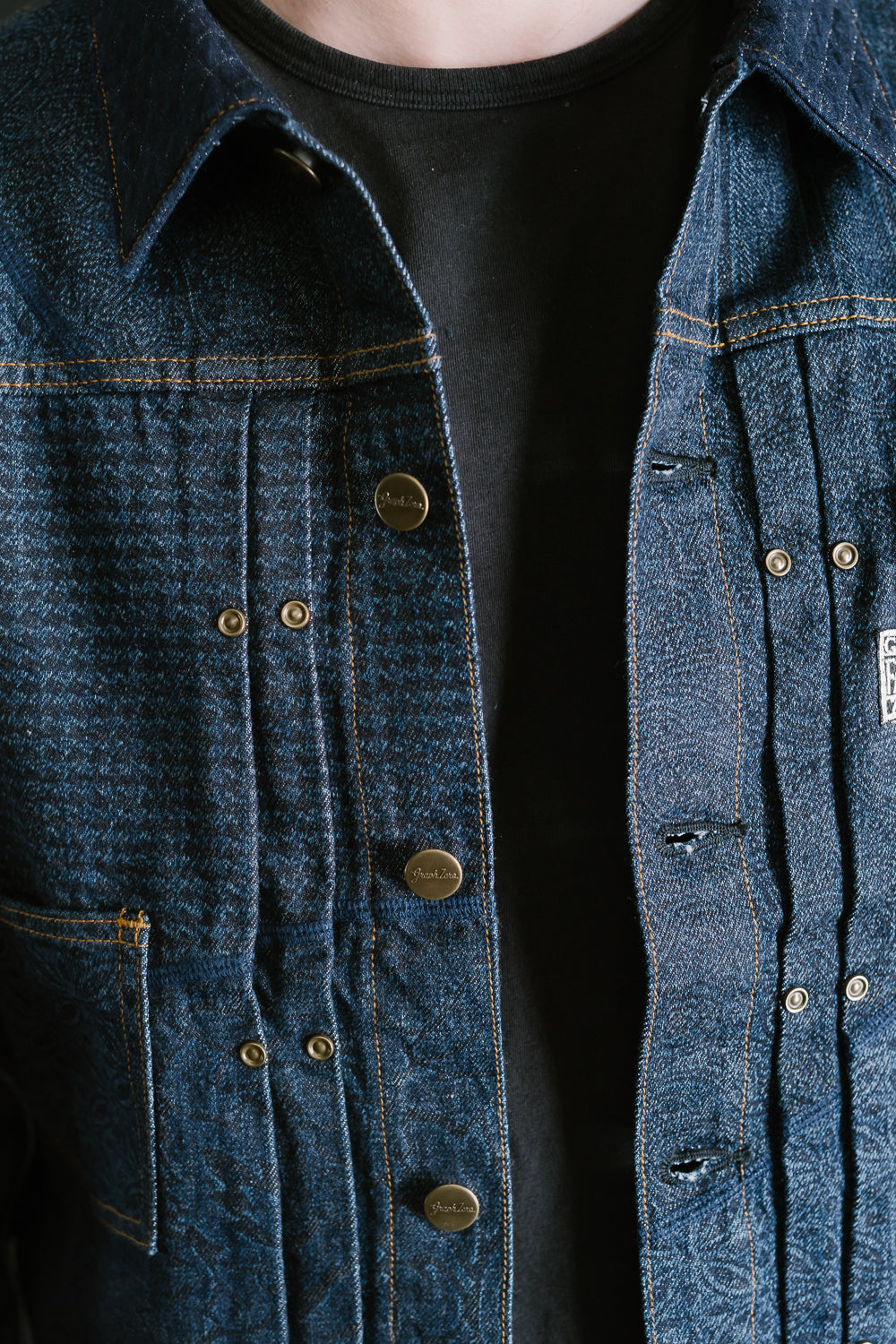 GZ-ENGJ-0609 - Embossed Denim Patchwork Jean Jacket - Indigo