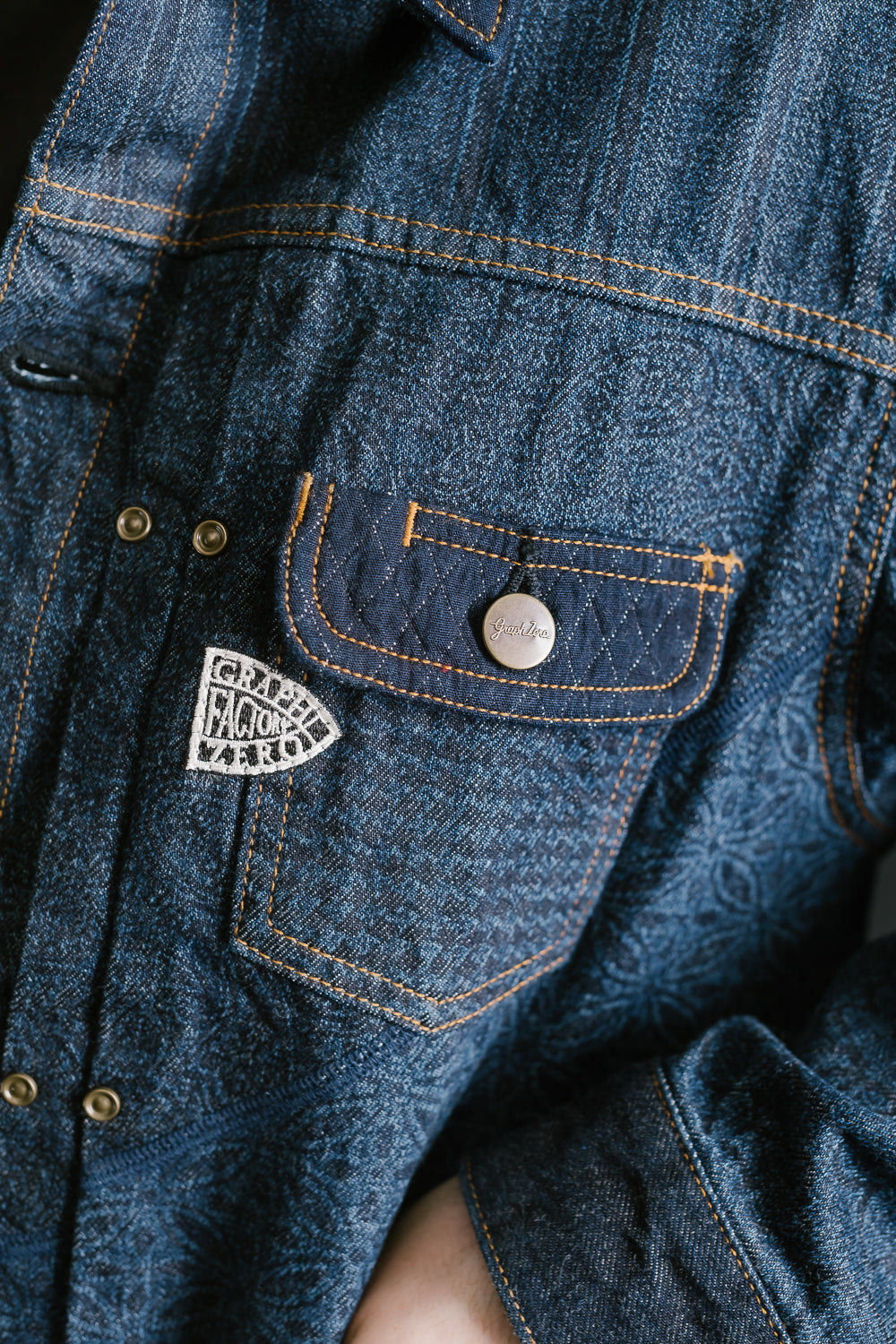 GZ-ENGJ-0609 - Embossed Denim Patchwork Jean Jacket - Indigo