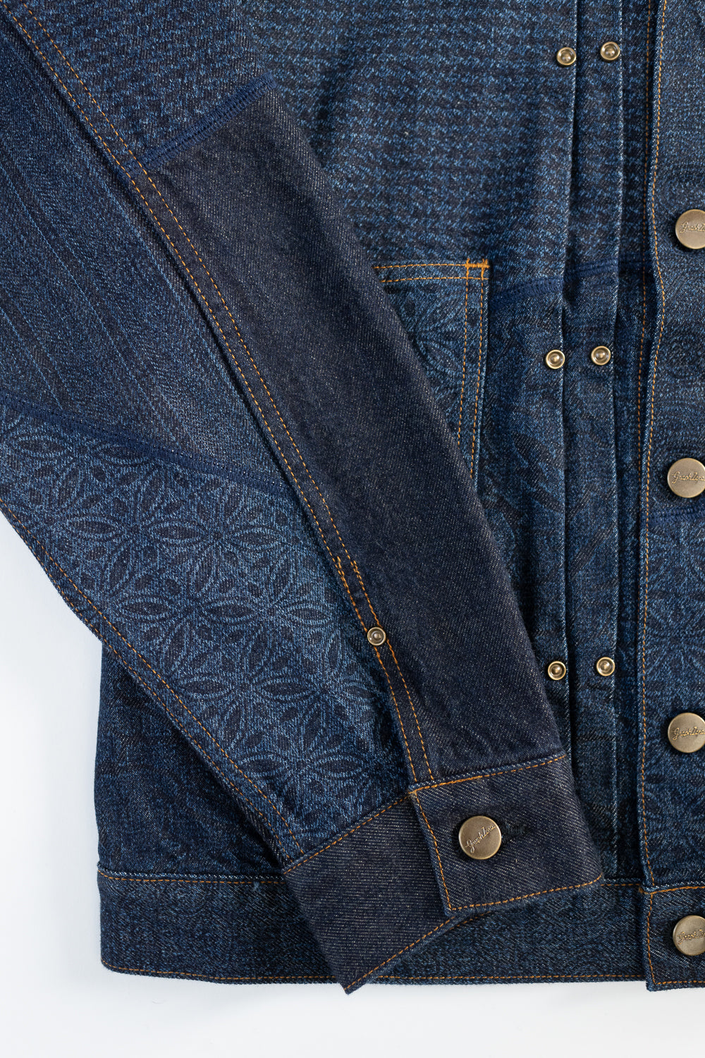 GZ-ENGJ-0609 - Embossed Denim Patchwork Jean Jacket - Indigo