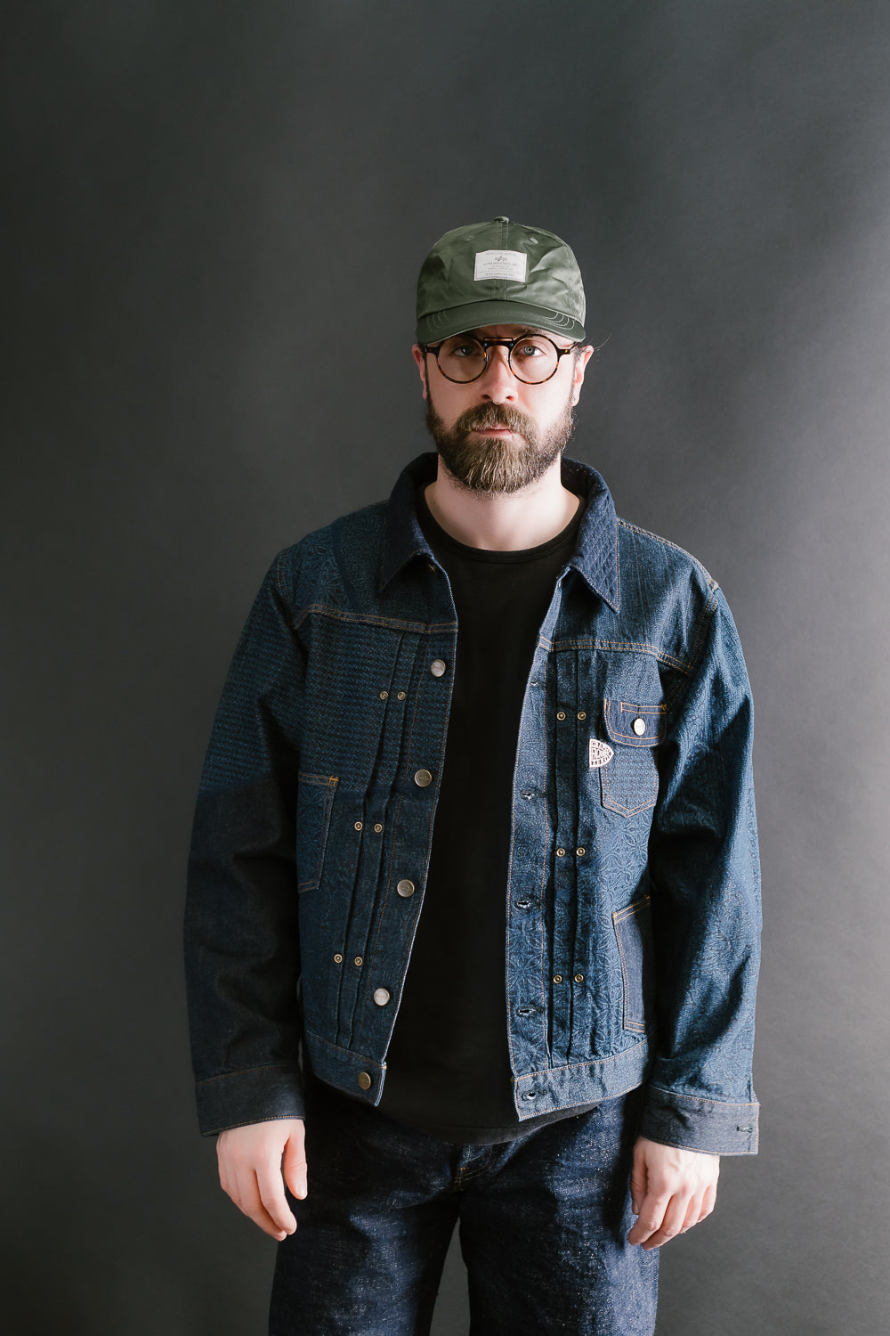 GZ-ENGJ-0609 - Embossed Denim Patchwork Jean Jacket - Indigo