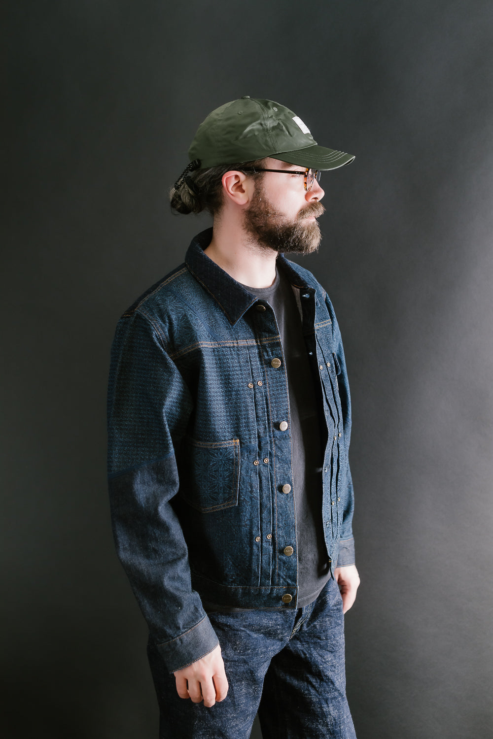 GZ-ENGJ-0609 - Embossed Denim Patchwork Jean Jacket - Indigo