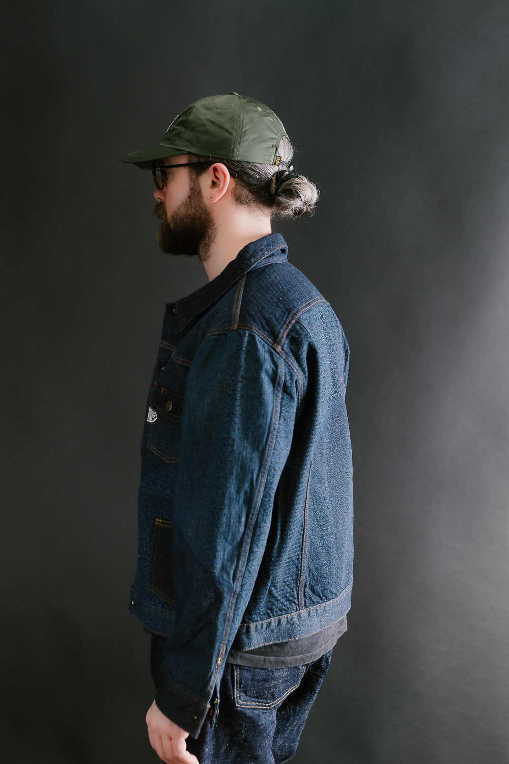 GZ-ENGJ-0609 - Embossed Denim Patchwork Jean Jacket - Indigo