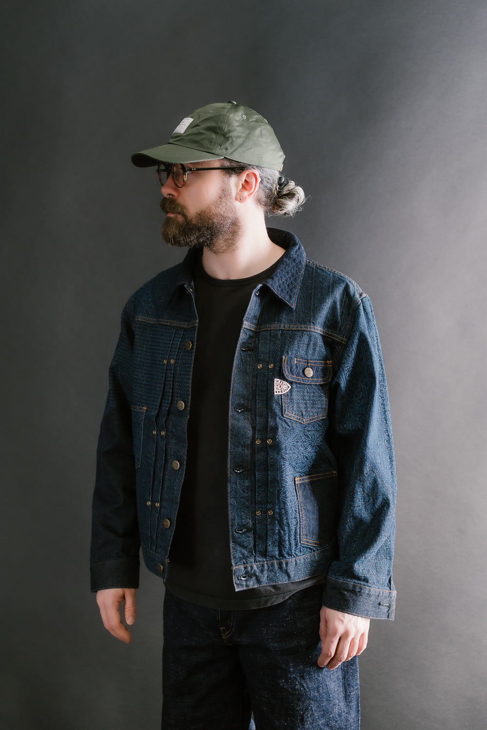 GZ-ENGJ-0609 - Embossed Denim Patchwork Jean Jacket - Indigo