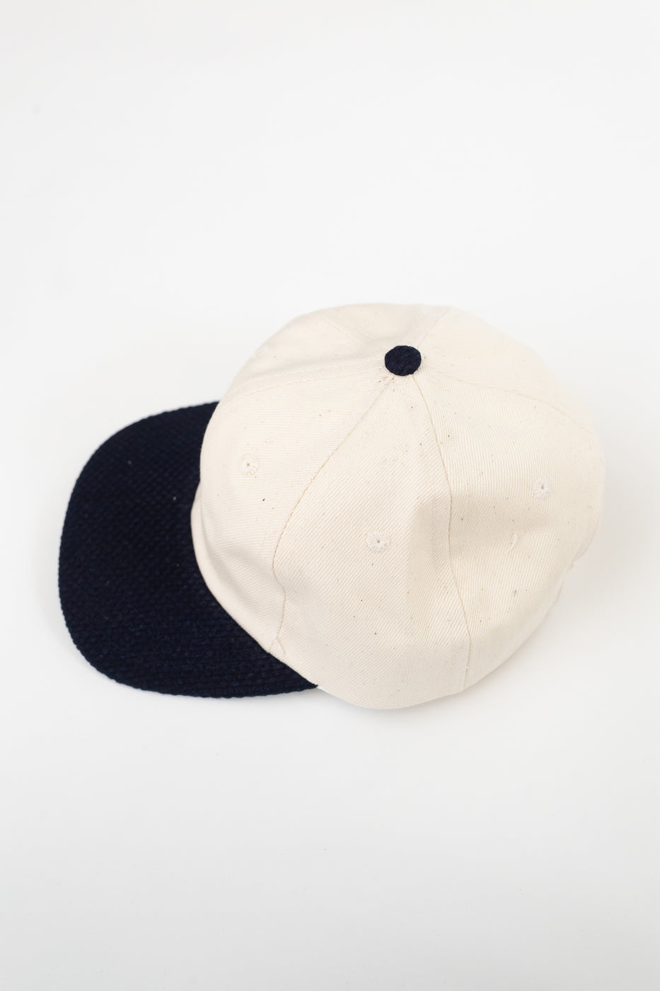 Unstructured 2-tone Baseball Hat - Natural Selvedge, Indigo Sashiko