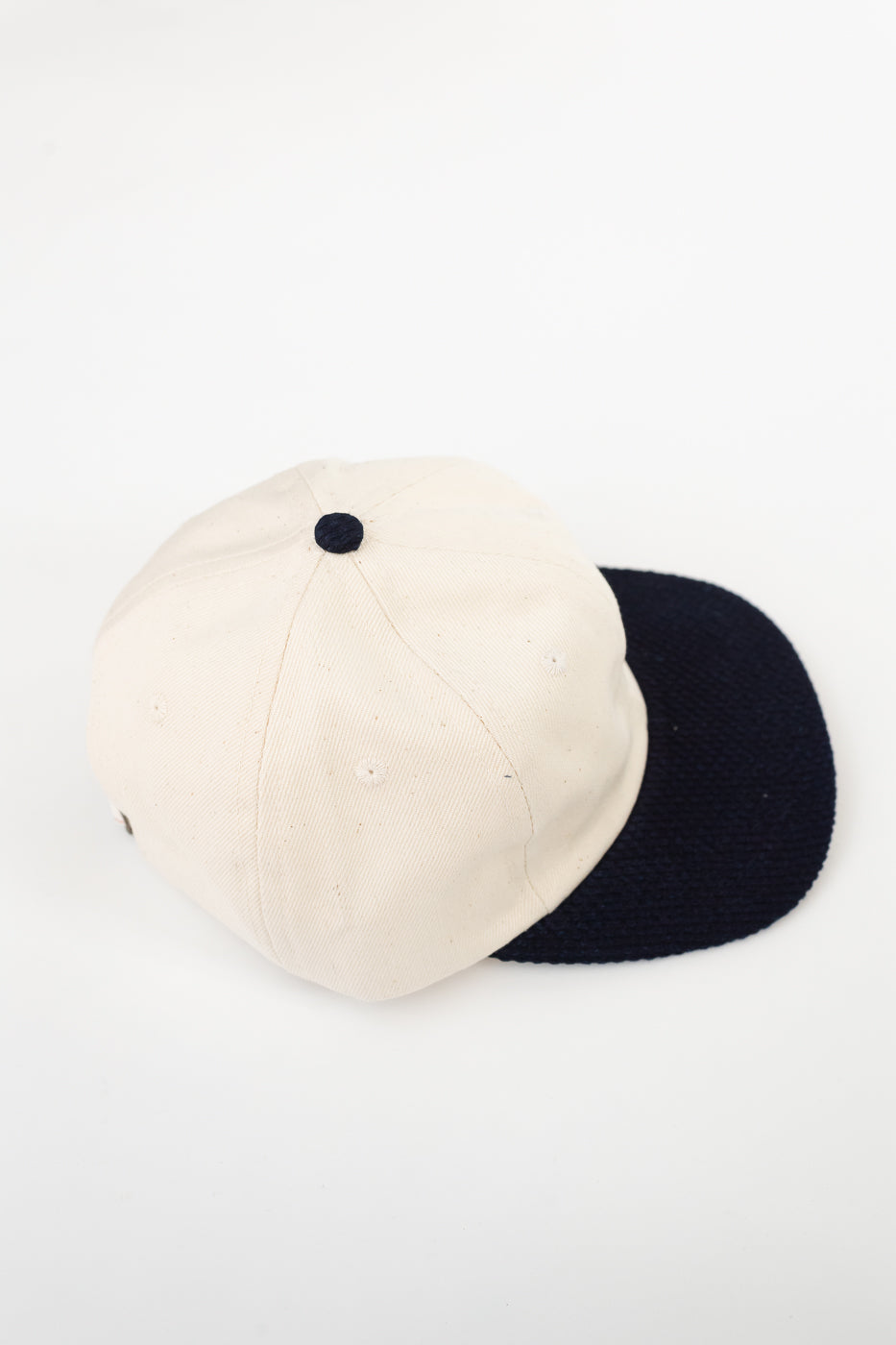 Unstructured 2-tone Baseball Hat - Natural Selvedge, Indigo Sashiko
