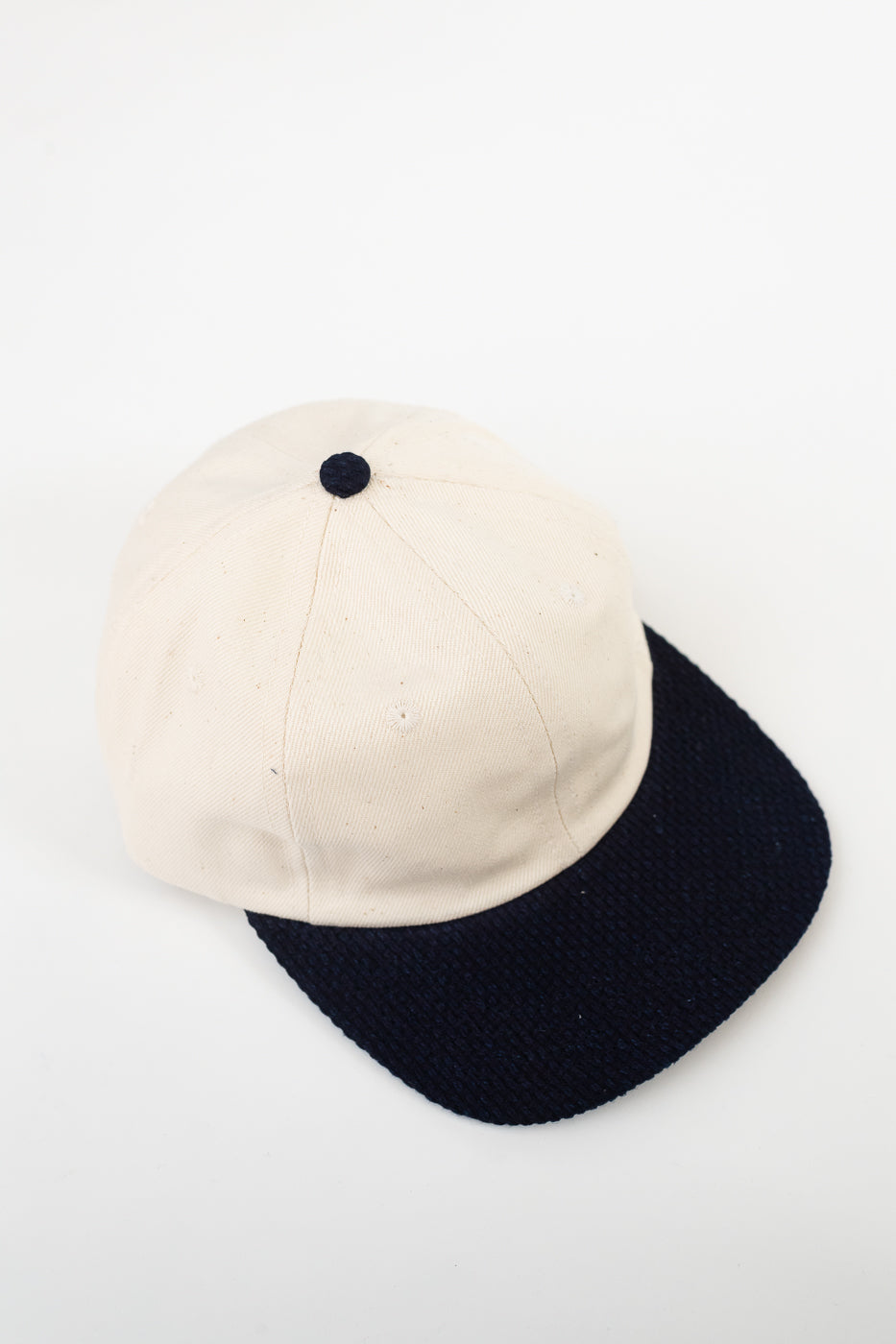 Unstructured 2-tone Baseball Hat - Natural Selvedge, Indigo Sashiko