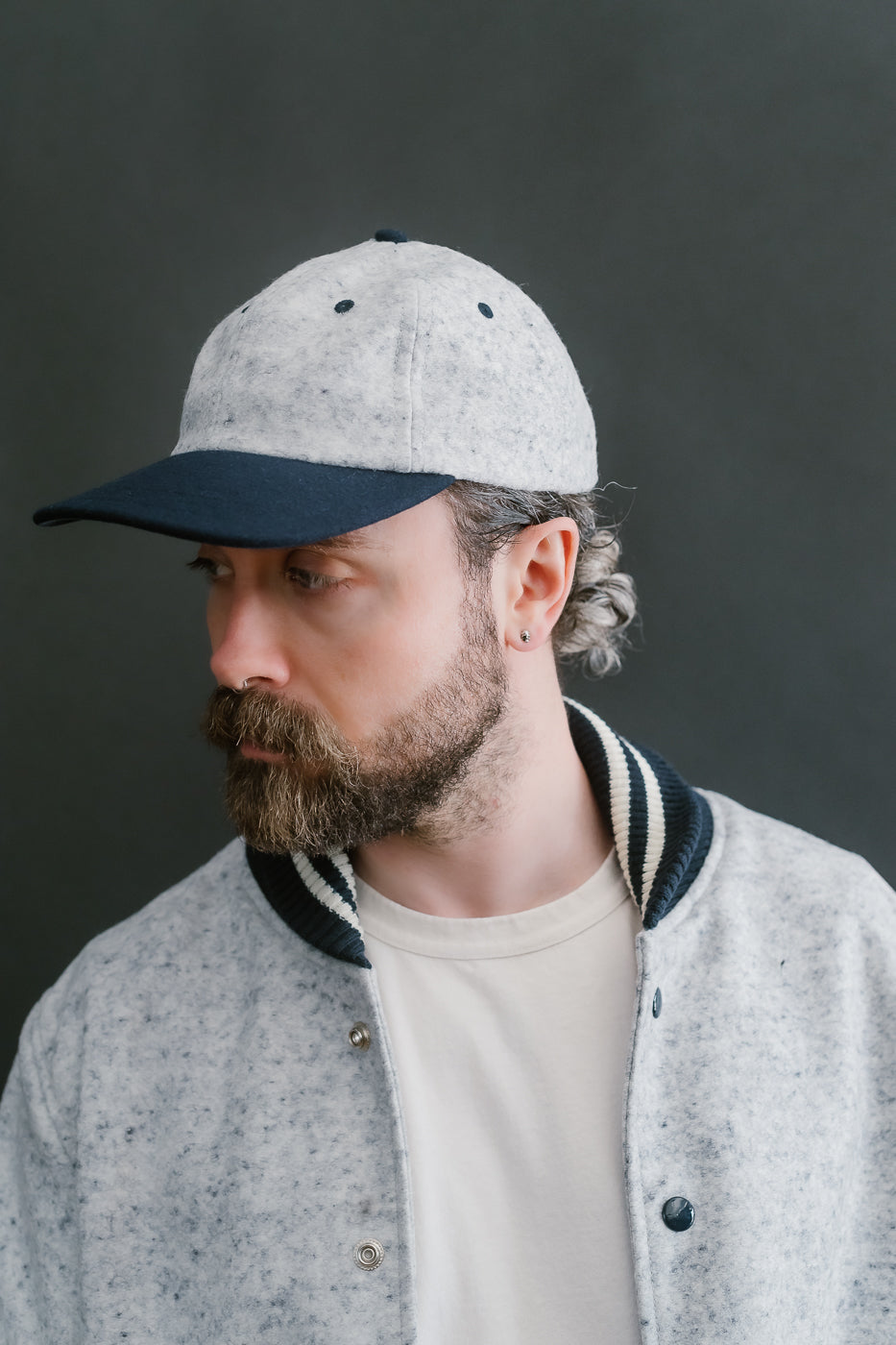 Unstructured Wool 2-Tone Baseball Hat - Natural, Navy Heather