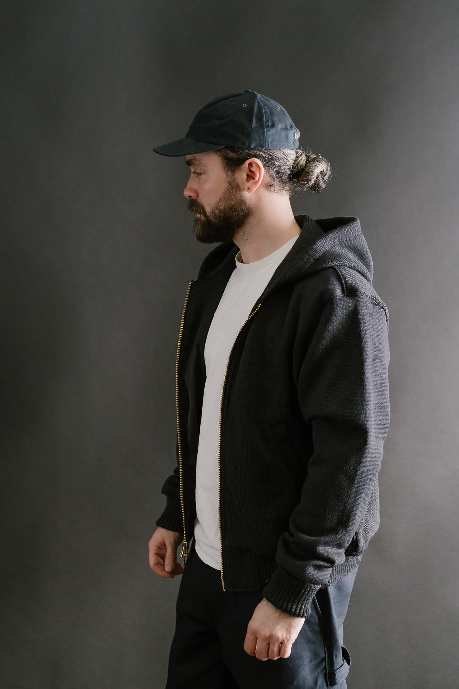 Full Zip Moto Hoodie - Dark Charcoal