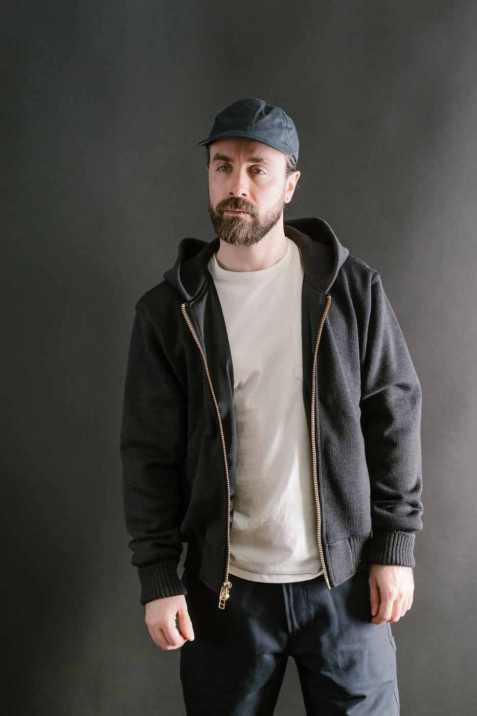 Full Zip Moto Hoodie - Dark Charcoal