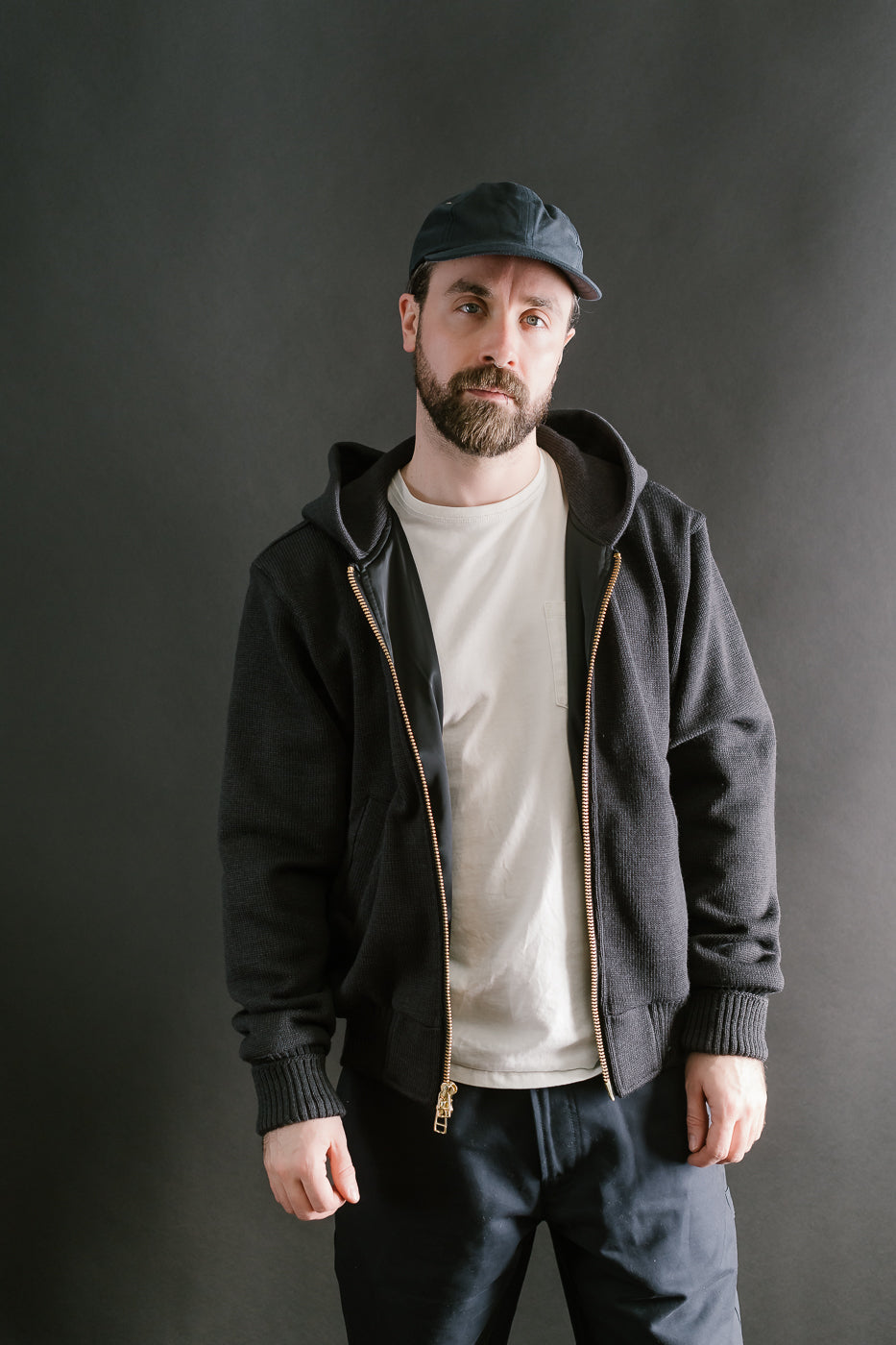 Full Zip Moto Hoodie - Dark Charcoal
