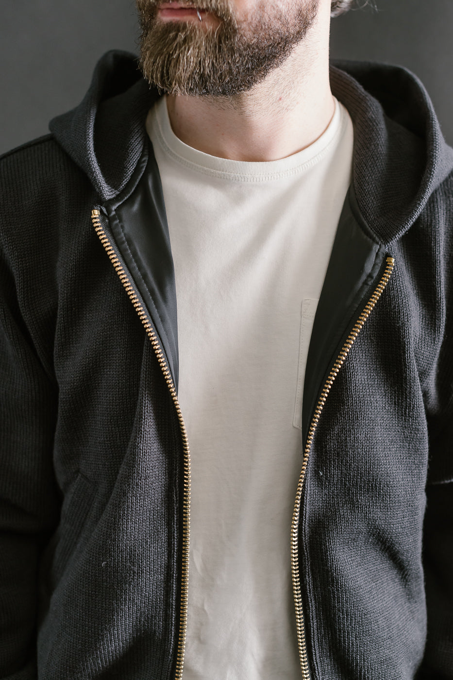Full Zip Moto Hoodie - Dark Charcoal