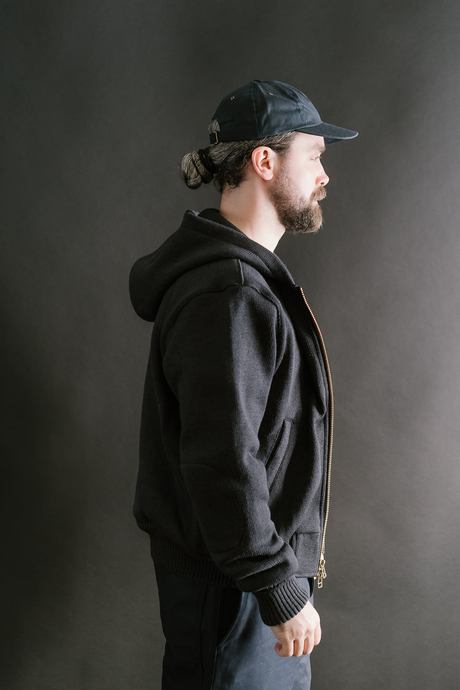 Full Zip Moto Hoodie - Dark Charcoal