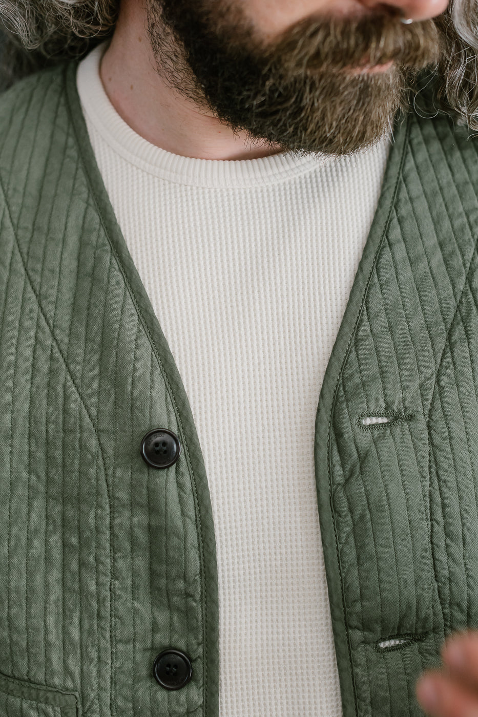 M-B-009 - Baseball Cardigan Armor Quilt Cotton - Litchen
