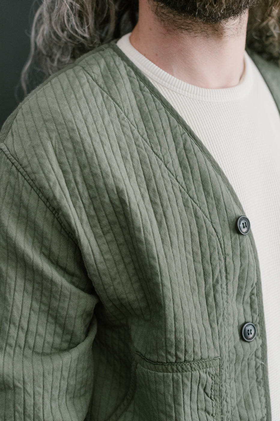 M-B-009 - Baseball Cardigan Armor Quilt Cotton - Litchen