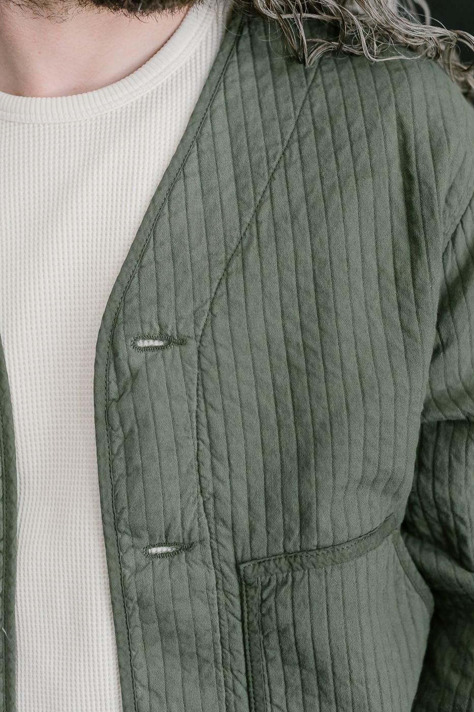 M-B-009 - Baseball Cardigan Armor Quilt Cotton - Litchen