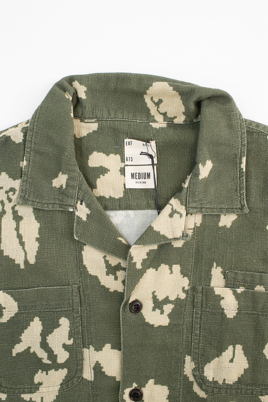 M-I-001 - Cloud Camo Mesh Aloha Shirt - Mint, Off White