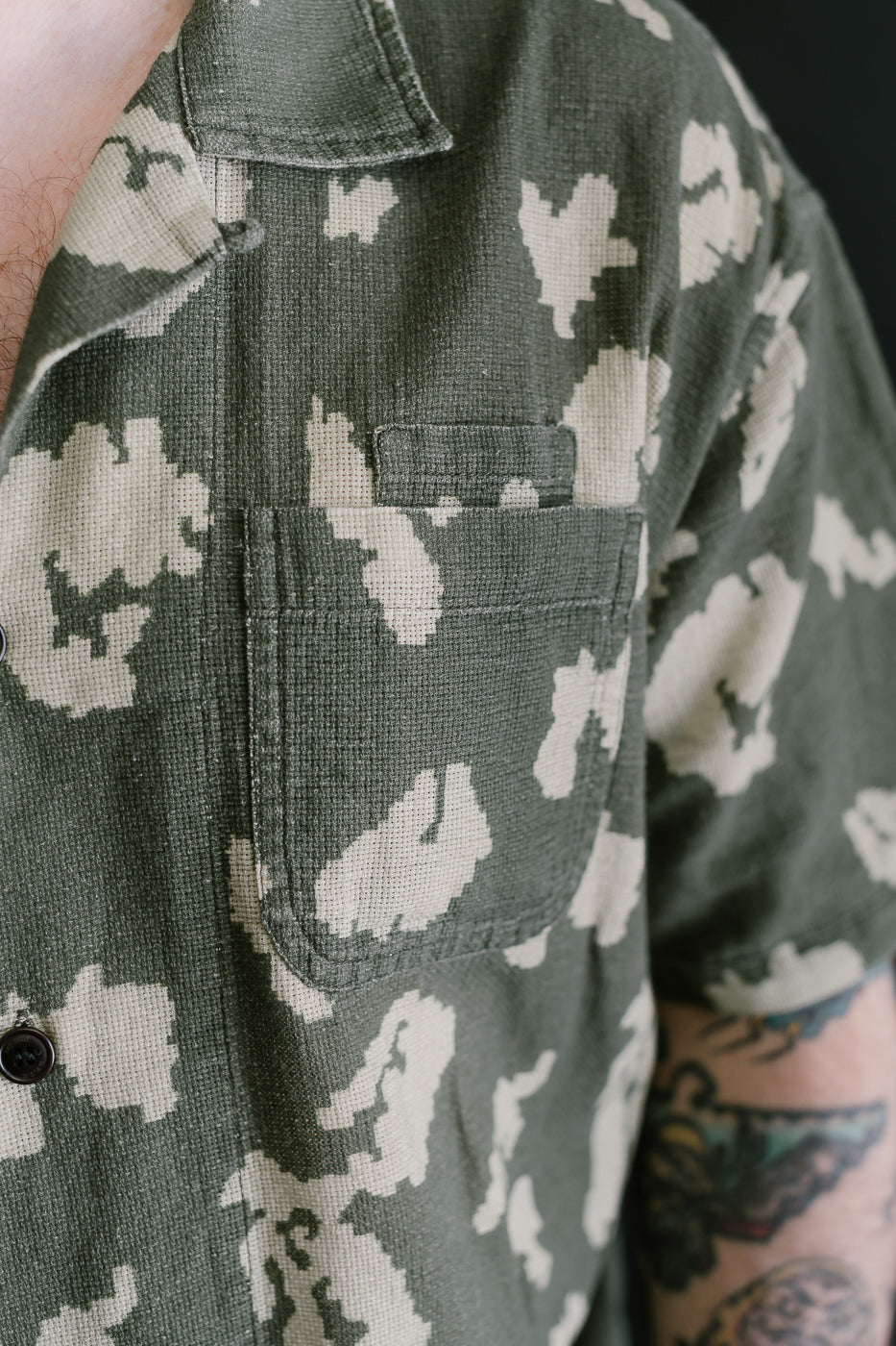 M-I-001 - Cloud Camo Mesh Aloha Shirt - Mint, Off White