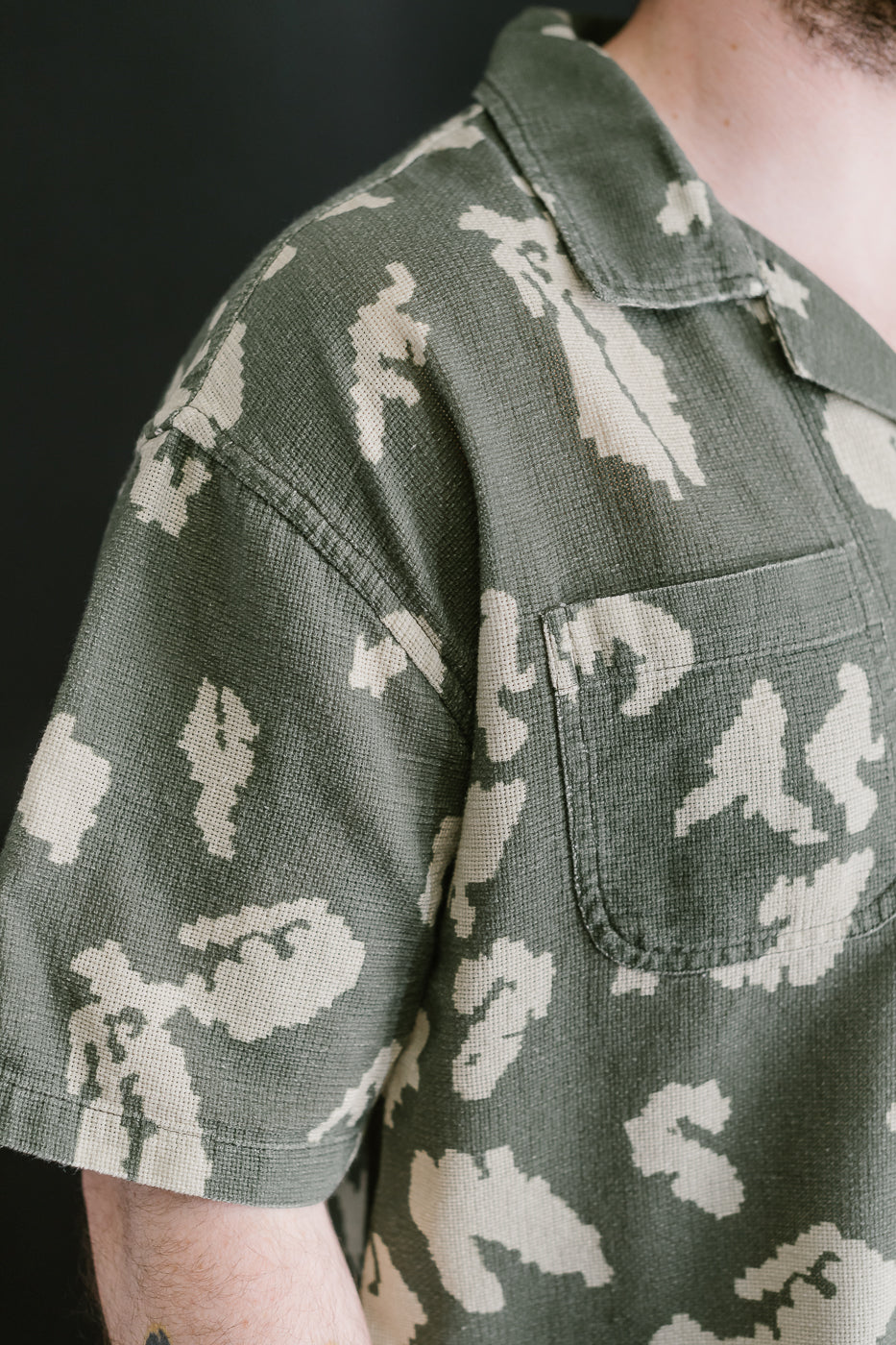 M-I-001 - Cloud Camo Mesh Aloha Shirt - Mint, Off White