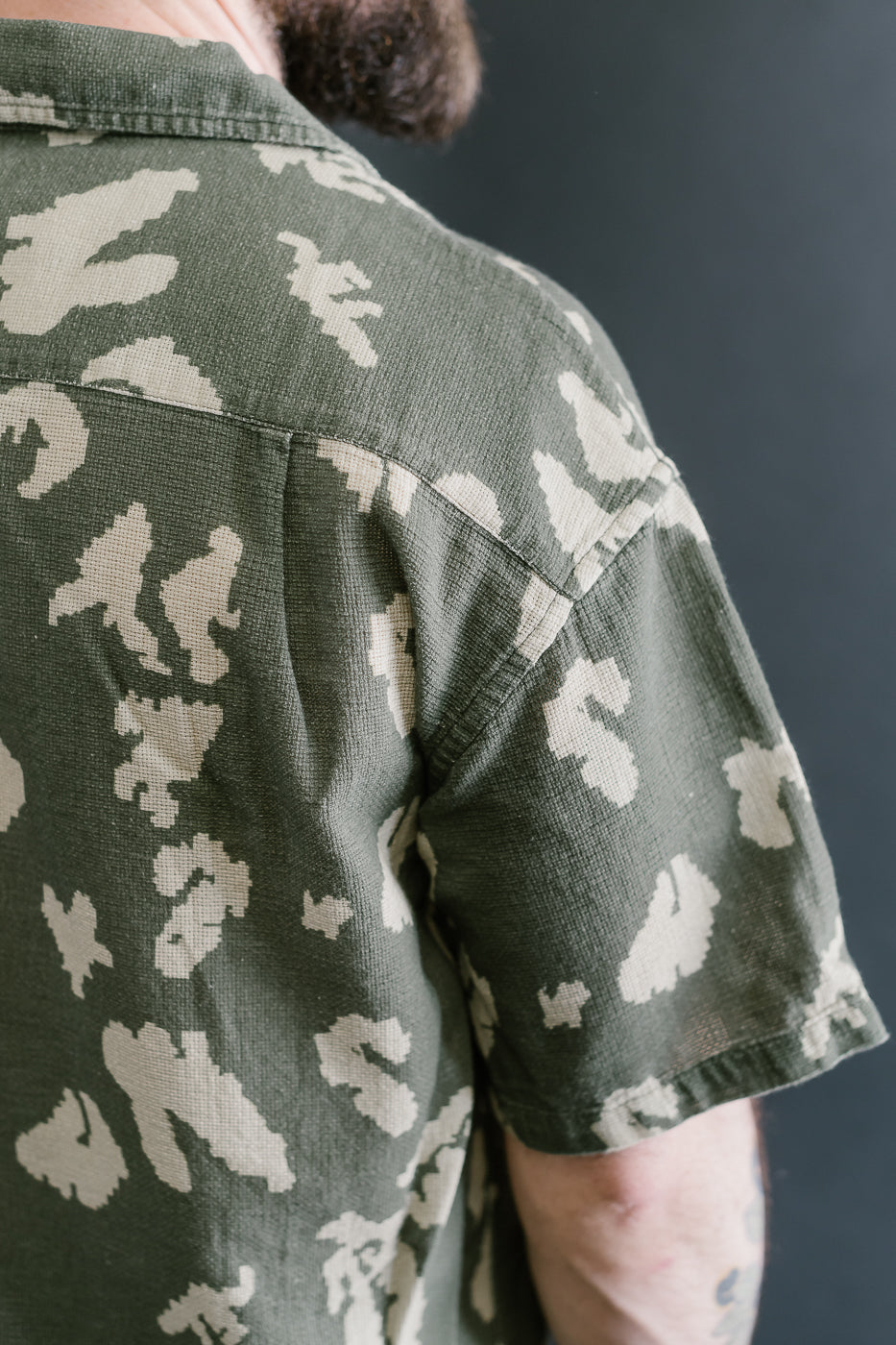 M-I-001 - Cloud Camo Mesh Aloha Shirt - Mint, Off White