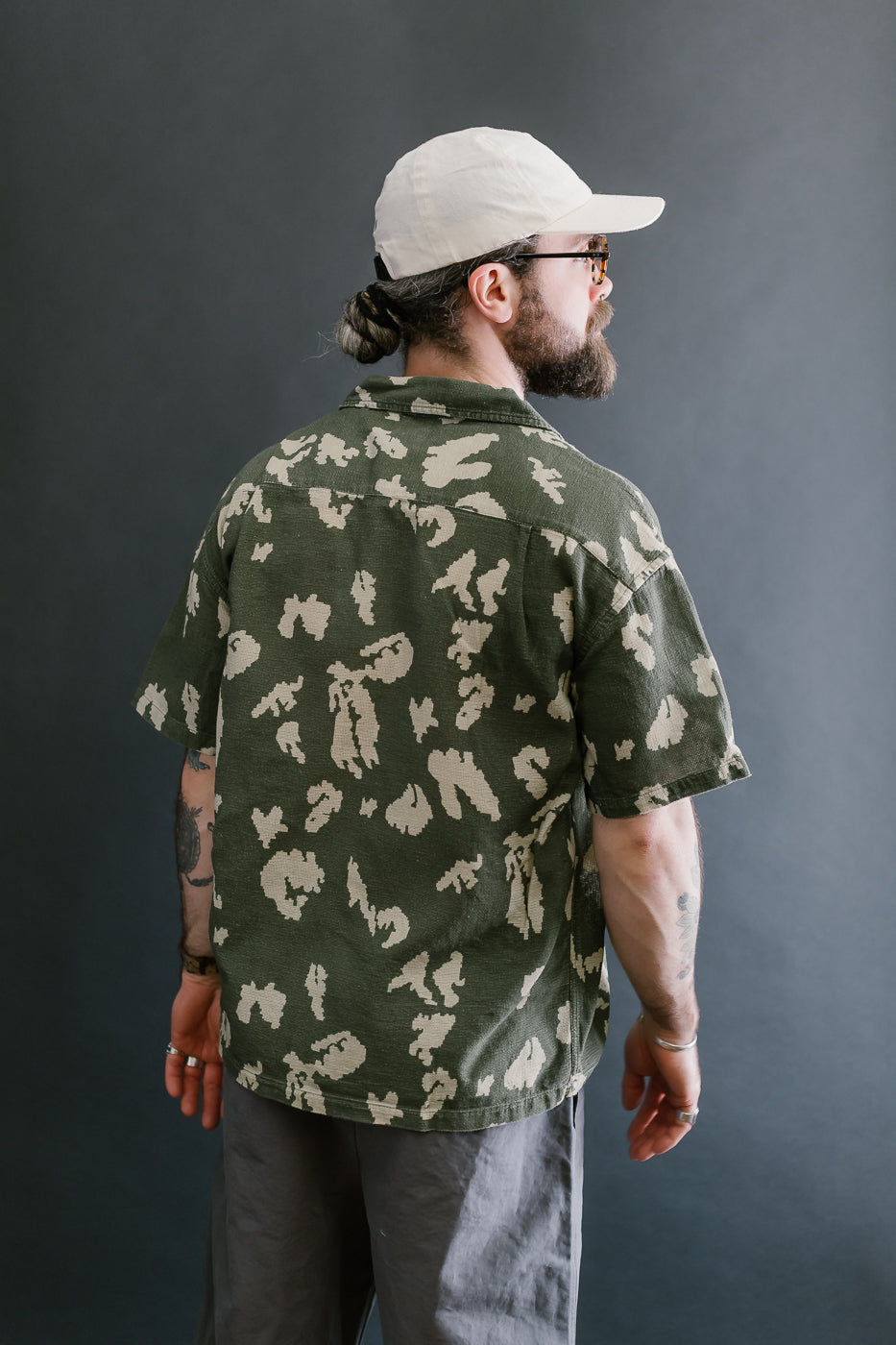 M-I-001 - Cloud Camo Mesh Aloha Shirt - Mint, Off White