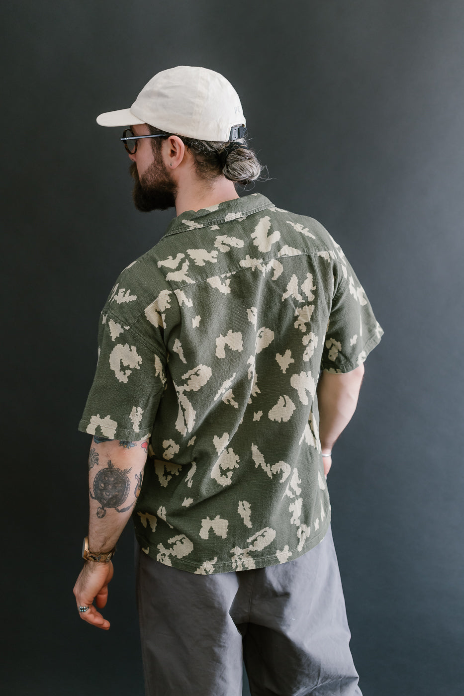 M-I-001 - Cloud Camo Mesh Aloha Shirt - Mint, Off White