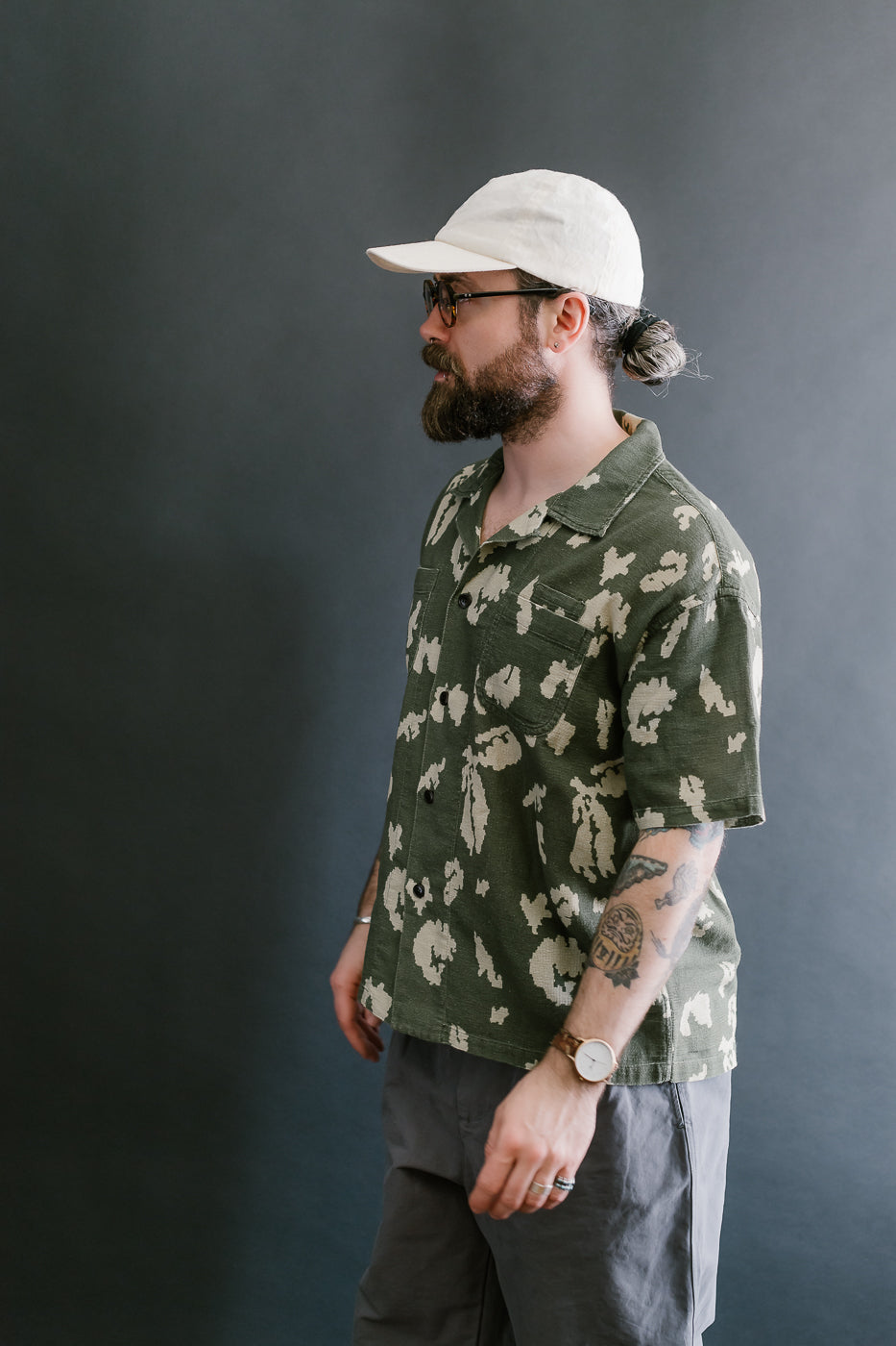 M-I-001 - Cloud Camo Mesh Aloha Shirt - Mint, Off White