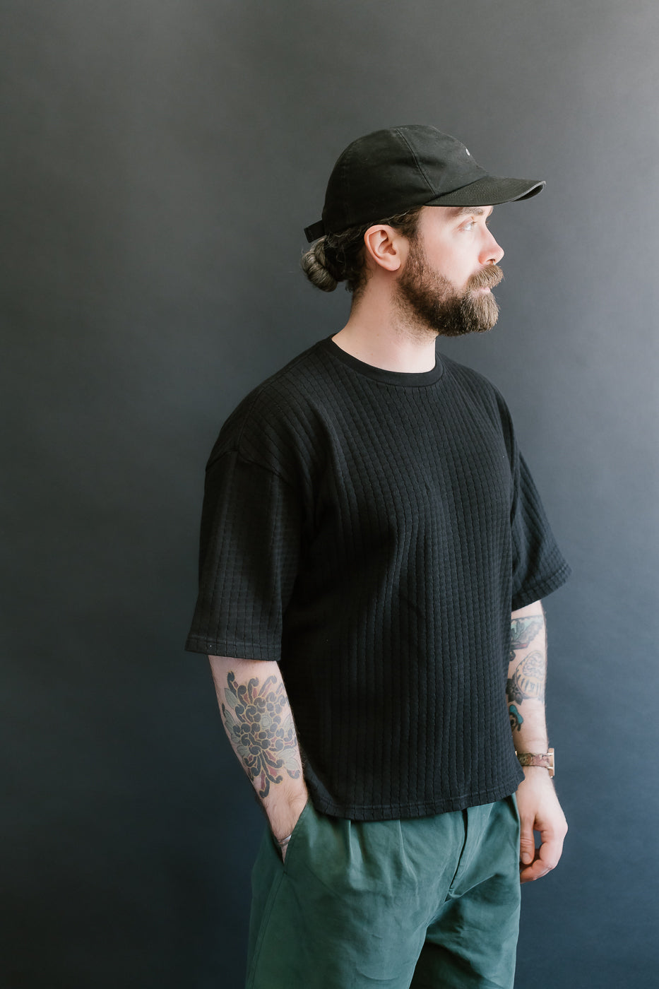 M-J-009 - Cotton Mesh Oversized T-shirt - Black