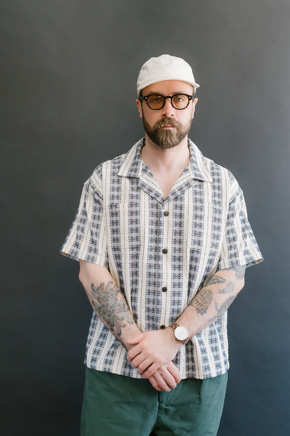 M-I-001 - Beldi Jacquard Aloha Shirt - Off White, Navy
