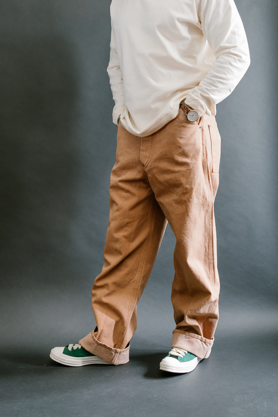 1129-6 - Persimmon Tannin Dye Heavy Duck Work Pants - Brown