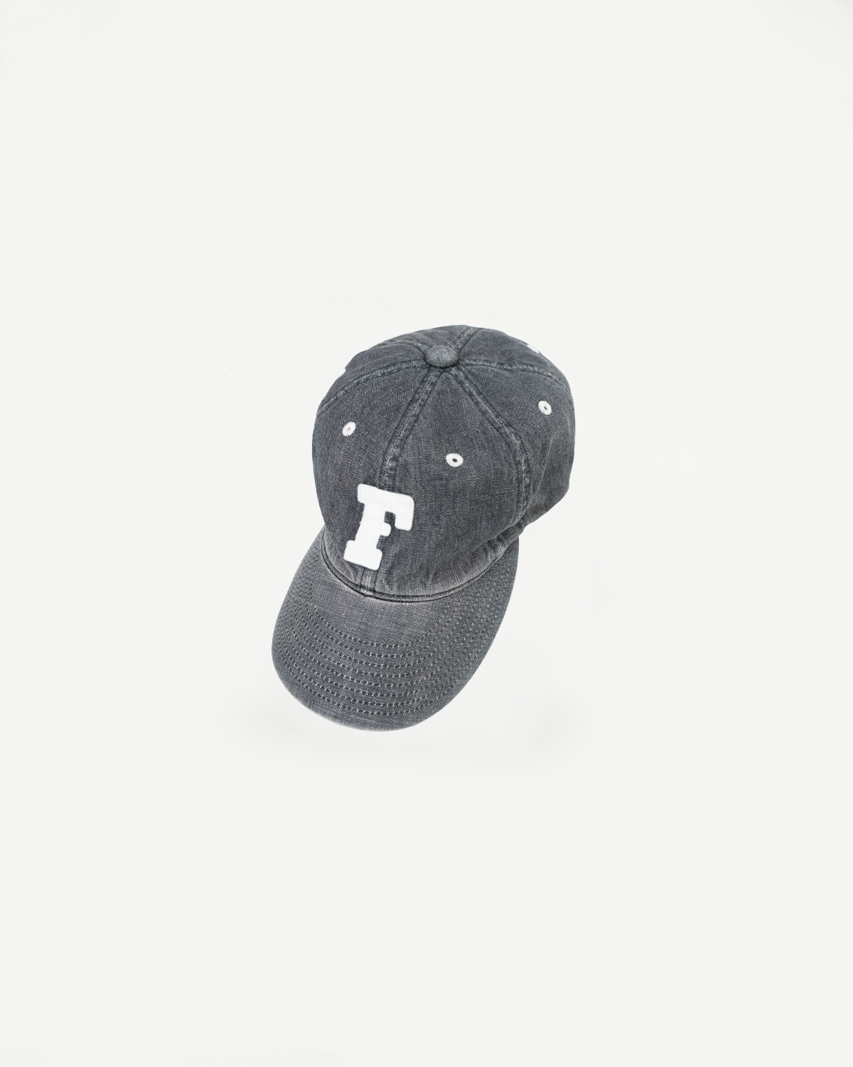6843HW - 6 Panel Denim Baseball Cap 'F' Patch - Black Vintage Wash
