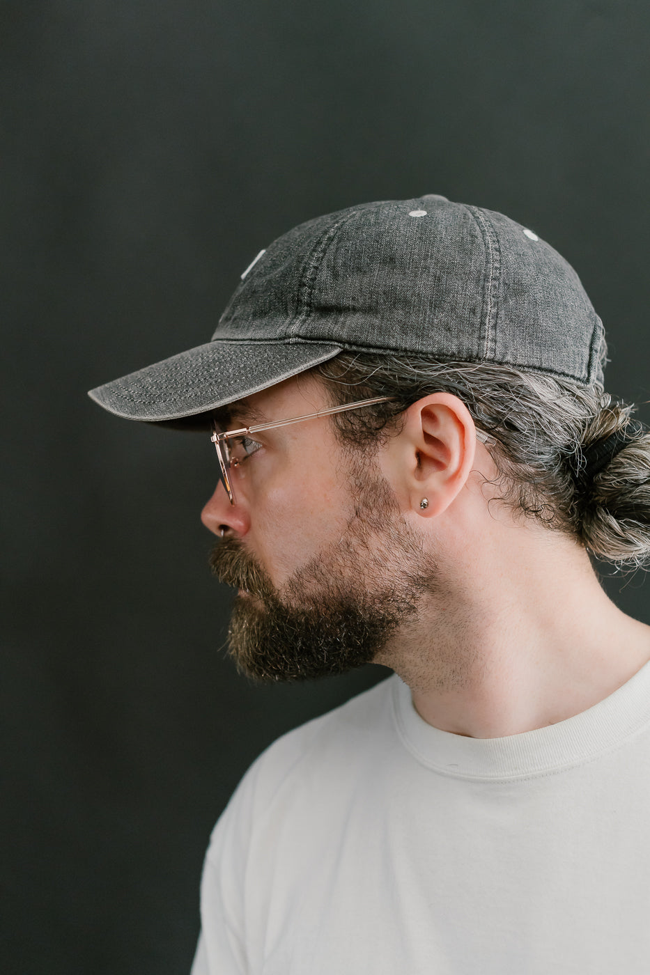 6843HW - 6 Panel Denim Baseball Cap 'F' Patch - Black Vintage Wash