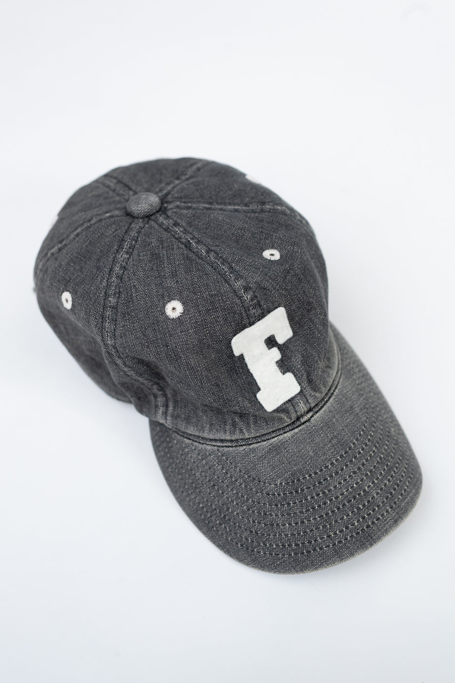 6843HW - 6 Panel Denim Baseball Cap 'F' Patch - Black Vintage Wash
