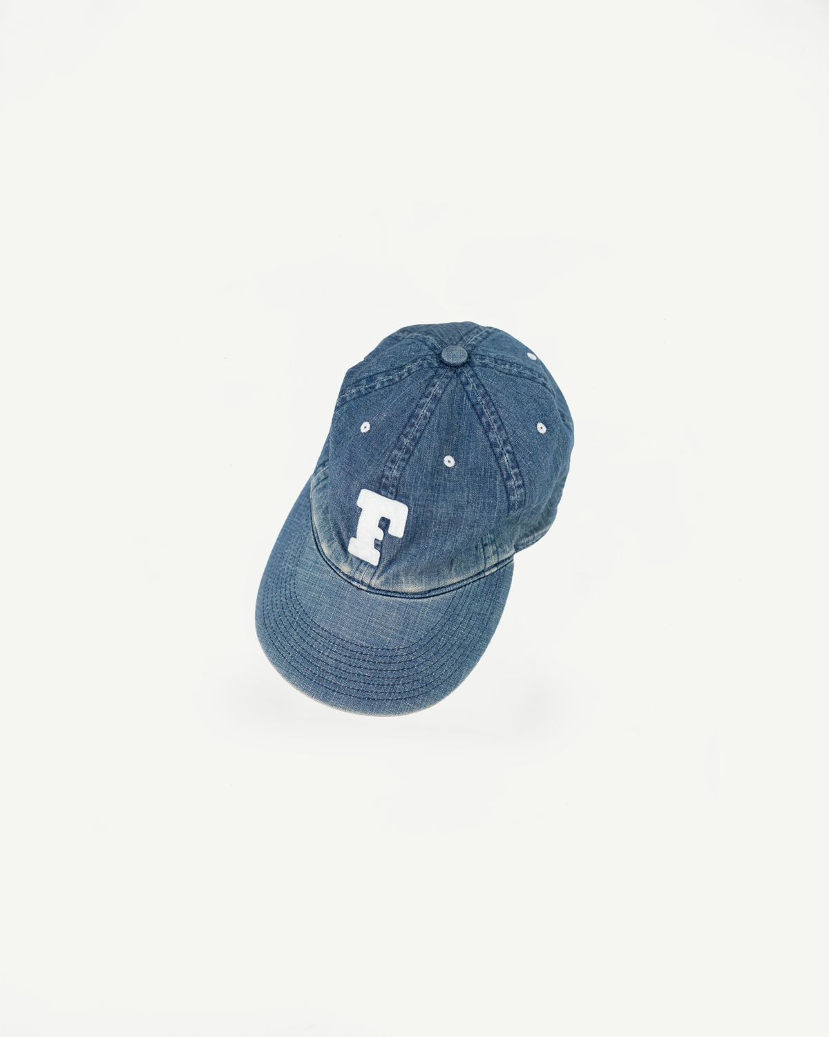 6843HW - 6 Panel Denim Baseball Cap 'F' Patch - Indigo Vintage Wash