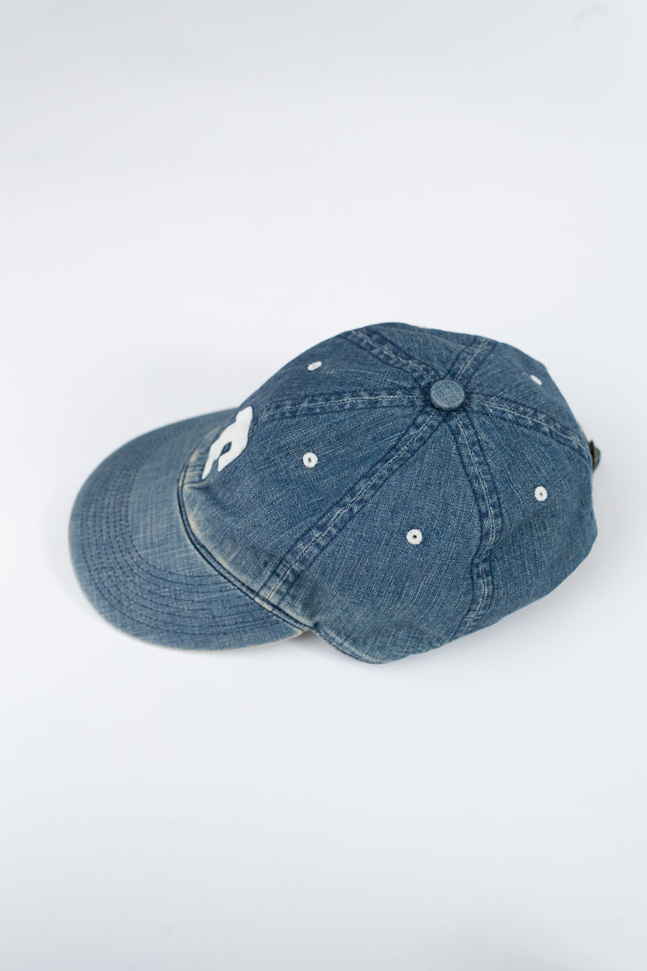 6843HW - 6 Panel Denim Baseball Cap 'F' Patch - Indigo Vintage Wash